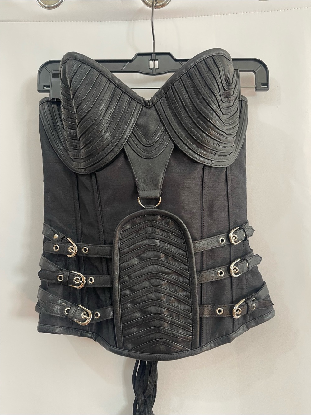 Steampunk Gothic Corset Black Faux Leather Bustier Goth Cosplay festival Medium